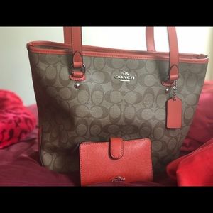 Beautiful orange coach set (purse and wallet)